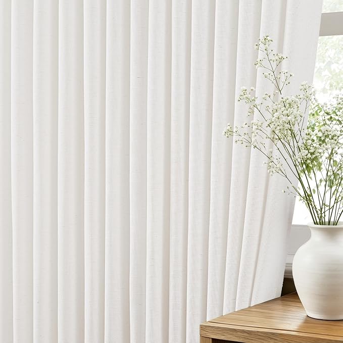Linen Triple Pinch Pleat Curtains Natural 40W x 72L Classic Light Filtering Semi Sheer Drapes with Clips Hooks for Balcony Small Living Room Boho Casual Home Decor 2 Panels
