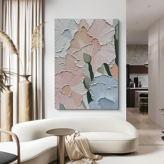 Hand-Painted Flower Art Oil Painting Red and White Abstract Art Living Room Bedroom Hallway Office wall Art Deco 40x28 inches