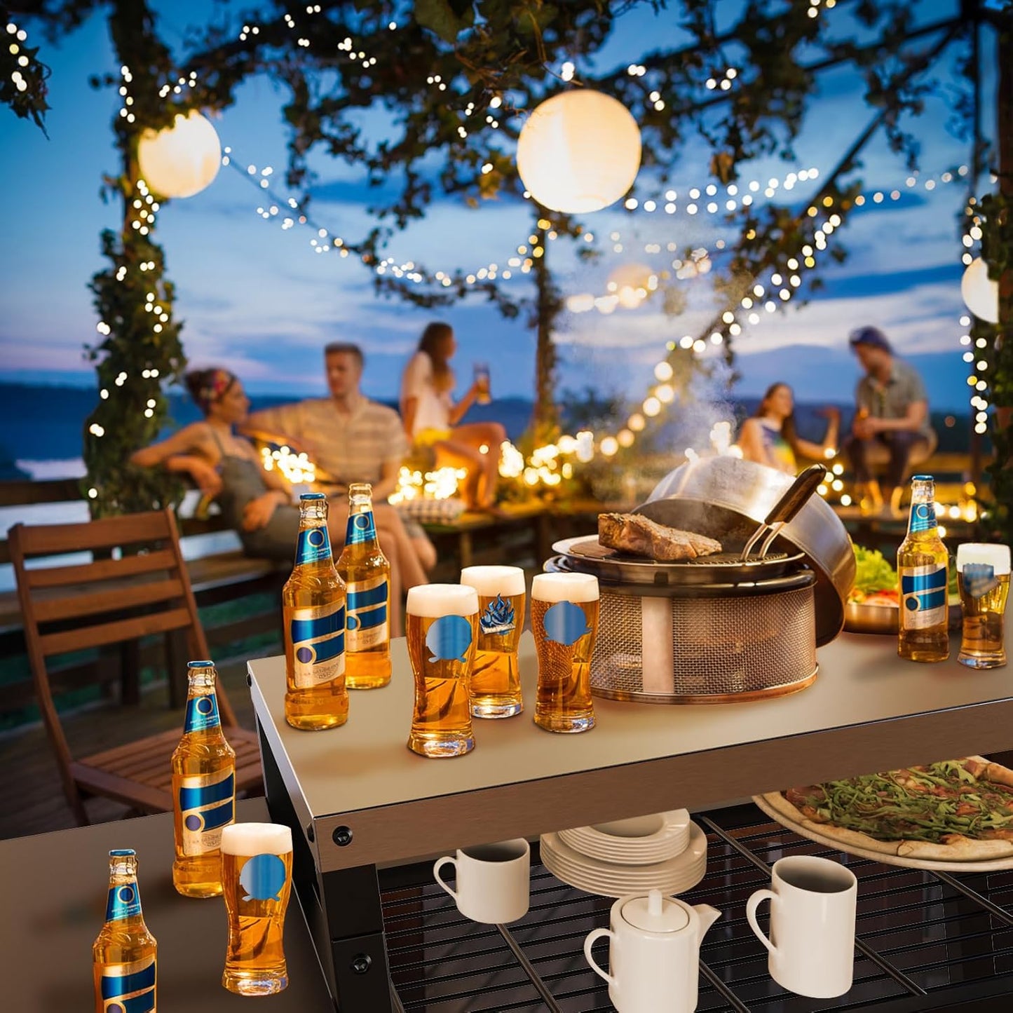 Outdoor Grill Table, Stainless Steel Grill Cart for Blackstone Griddle, Pizza Oven Stand for Onni, Kitchen Cooking Prep Table BBQ Cart for Party, Bar, Camping