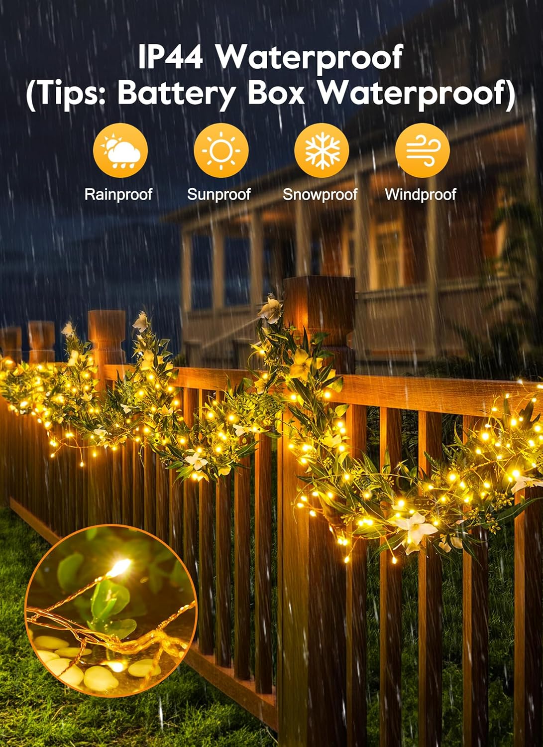 Outdoor Fairy Lights Battery Operated, 4 Pack Twinkle String Light with Remote, 5 Feet 60 LED Firecracker Starry Light for DIY Wreath Home Wedding Party Bedroom Mason Jar Holiday Christmas, Warm White