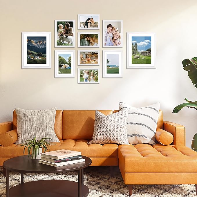 FIXSMITH 10 Pack Picture Frames Collage Wall Decor for Mounting or Tabletop Display, Gallery Wall Frame Set with Two 8x10 White Frames, Four 5x7 Frames and Four 4x6 Frames, Multi-Pack Photo Frame Set