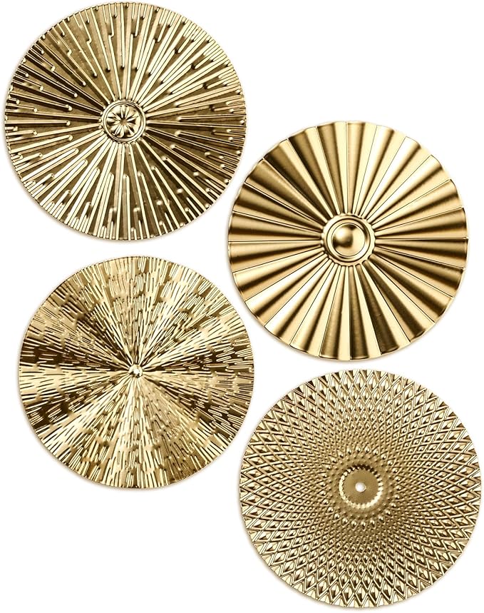 Hicarer 4 Pcs 12 Inch Metal Wall Art Decor Sunburst Hanging Metal Artwork Decor Wall Art Decorations for Home Living Room Office Gift for Christmas(Gold)