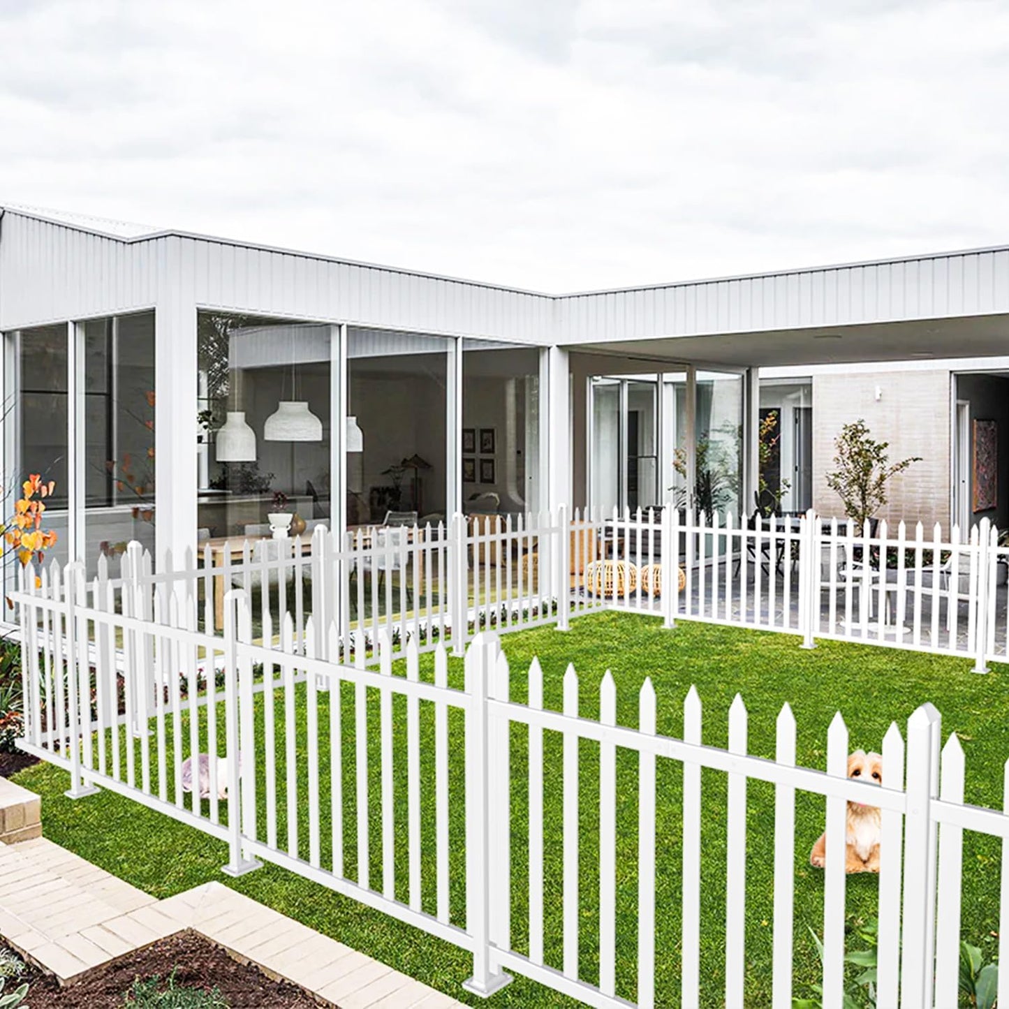 Patio Vinyl Picket Fence Post Kit 30" High for Straight PVC Decorative Fence, Installed in Muddy Floor & Cement Ground, White Fence Column Accessories for Outdoor Front Yard Garden Dog Fence Panel