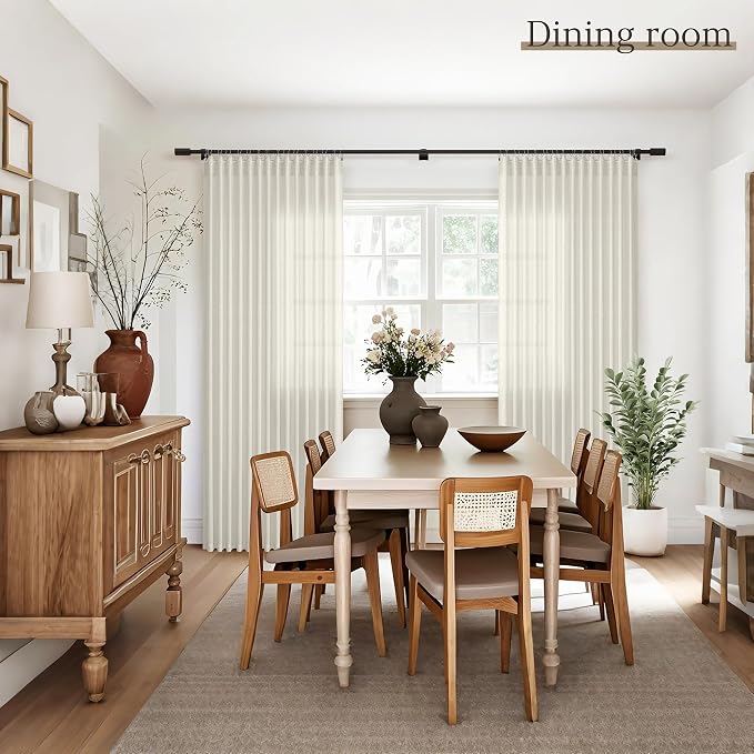 Jowels Warm Beige Linen Curtains 84 Inch Long 2 Panels for Living Room | Light Filtering Semi Sheer Curtain, Back Tab Pocket Pleated Look, Boho Farmhouse Textured Privacy Drapes for Bedroom Window