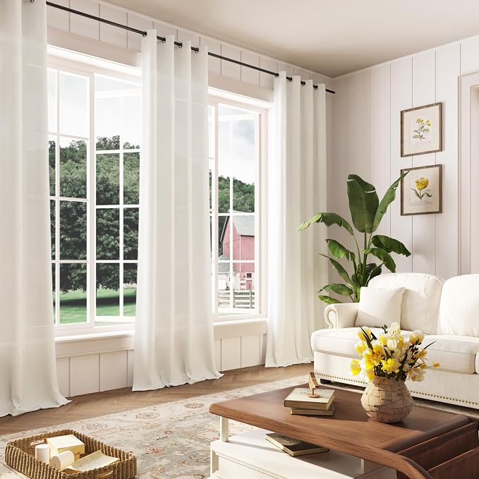 120 Inch Extra Long Natural Linen Curtains for Living Room High Ceiling 2 Panel Grommet Light Filter Drop Cloth Drapes Neutral Modern Ivory Cream 120 In Length Sheer Window Curtain for Sliding Door
