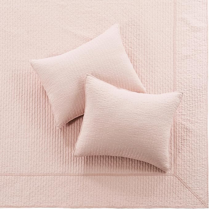 Levtex Home Cross Stitch Reversible Twin Bedspread Set (84x104in) with 1 Pillow Sham (26x20in) - Stitch Texture - Blush - Cotton Twin Size Bedspread Set - Lightweight, Soft, Pre-Washed