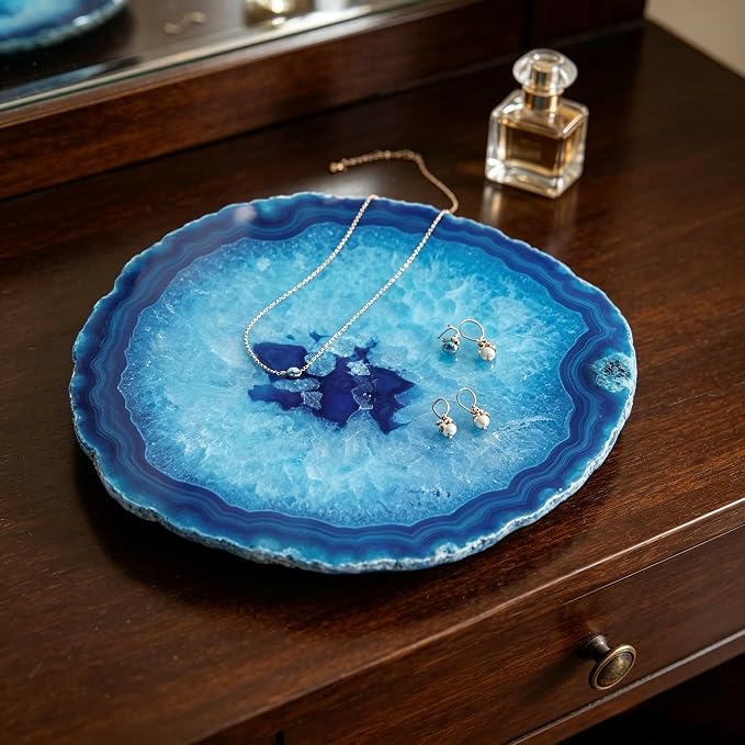 Natural Agate Coaster for Drinks Geode Stone Coasters Teal Irregular 4Pcs Dyed Agate Sliced Cup Mat 3-4'' DIY Decorative Paintings Ornaments Housewarming Gift
