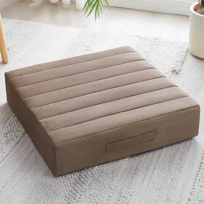JKMAX 22 inches Floor Pillow for Adults - Large Meditation Cushion with Thick Foam & Soft Tufted Cover - Premium Outdoor Square Floor Cushion Seat - Yoga Pillows for Sitting On Floor - Coffee