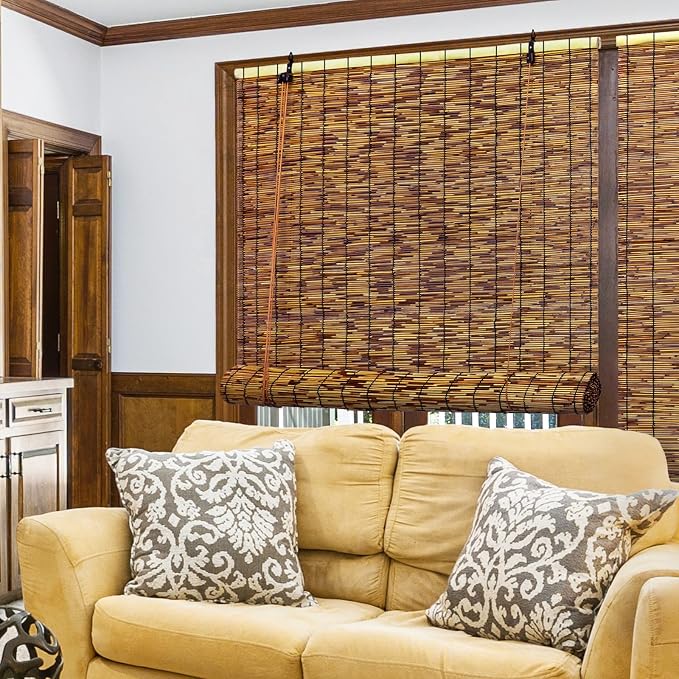 Bamboo Roll-up Shade,2 Pack Roller Shutters Retro Curtains,47" W x 71" H Window Blinds for Outdoor Patio