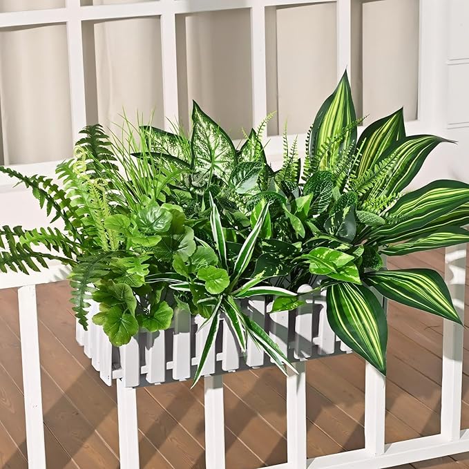 Waipfaru Artificial Plants Outdoor UV Resistant, Realistic Fake Plants Artificial Greenery, Large Bunches Faux Plants for Indoor Outdoor Porch Patio Garden Spring Summer Home Decor (Large 10pcs)
