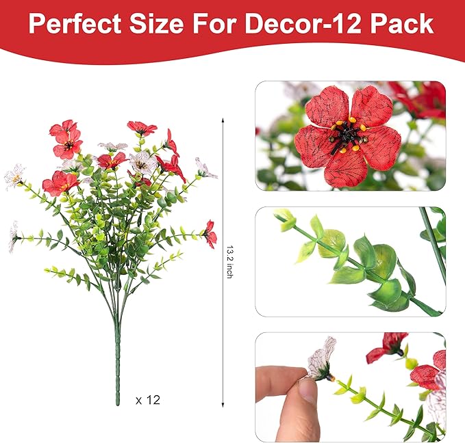 INXUGAO Artificial Fake Flowers Plants for Outdoor Spring Summer Decor, 12 Bundles Faux Silk Flowers for Outdoor Outside Planter Colorful Daisy UV Resistant Look Real for Front Door Porch Patio Yard