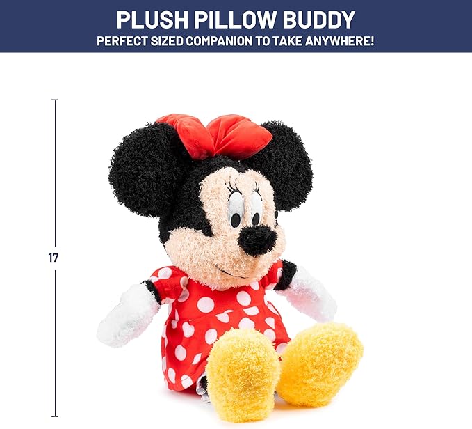 Jay Franco Disney Plush Pillow Buddy - Ultra-Soft Stuffed Character Plushie & Fuzzy Pillow, Official Licensed Product, Red - Minnie Mouse