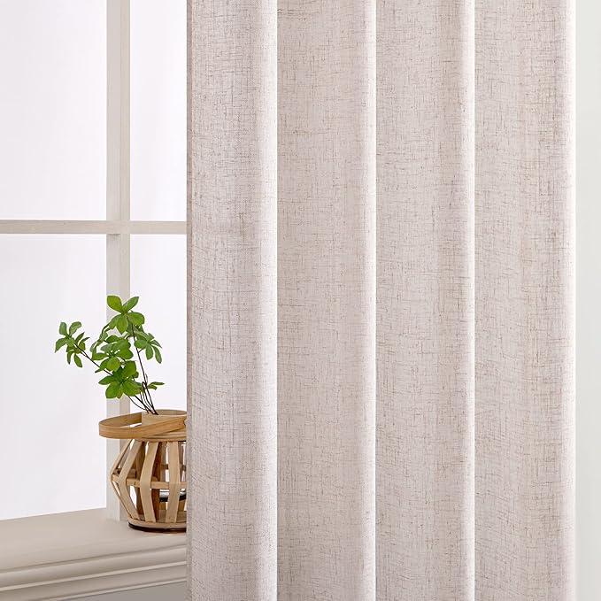 MIULEE Natural White Linen Curtains 94 Inch Length 2 Panels for Bedroom Living Room, Soft Thick Linen Textured Window Drapes Semi Sheer Light Filtering Back Tab Rod Pocket Burlap Look Decor