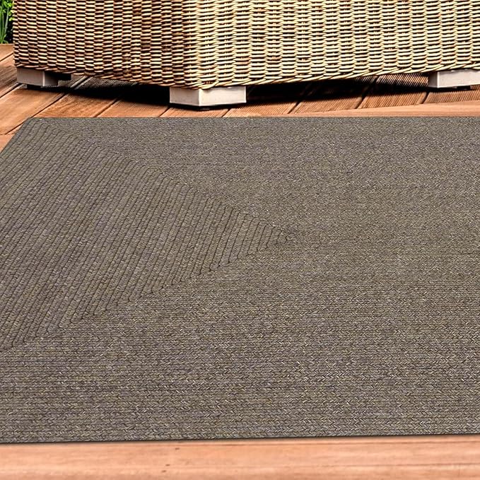 Superior Indoor Outdoor Area Rug, Handwoven Reversible Braided Home Decor for Living Room, Kitchen, Entryway, Patio, Front Porch, Deck, Modern, Boho, Farmhouse Style, 6' x 9', Latte