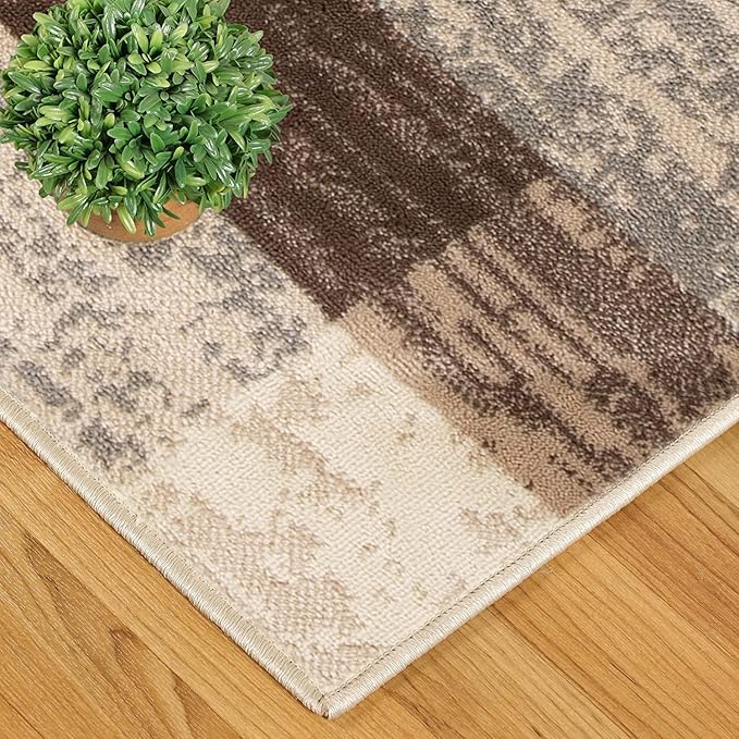 SUPERIOR Indoor Area Rug, Jute Backed, Modern Geometric Patchwork Floor Decor for Bedroom, Office, Living Room, Entryway, Hardwood Floors, Rockwood Collection, 4' x 6', Slate