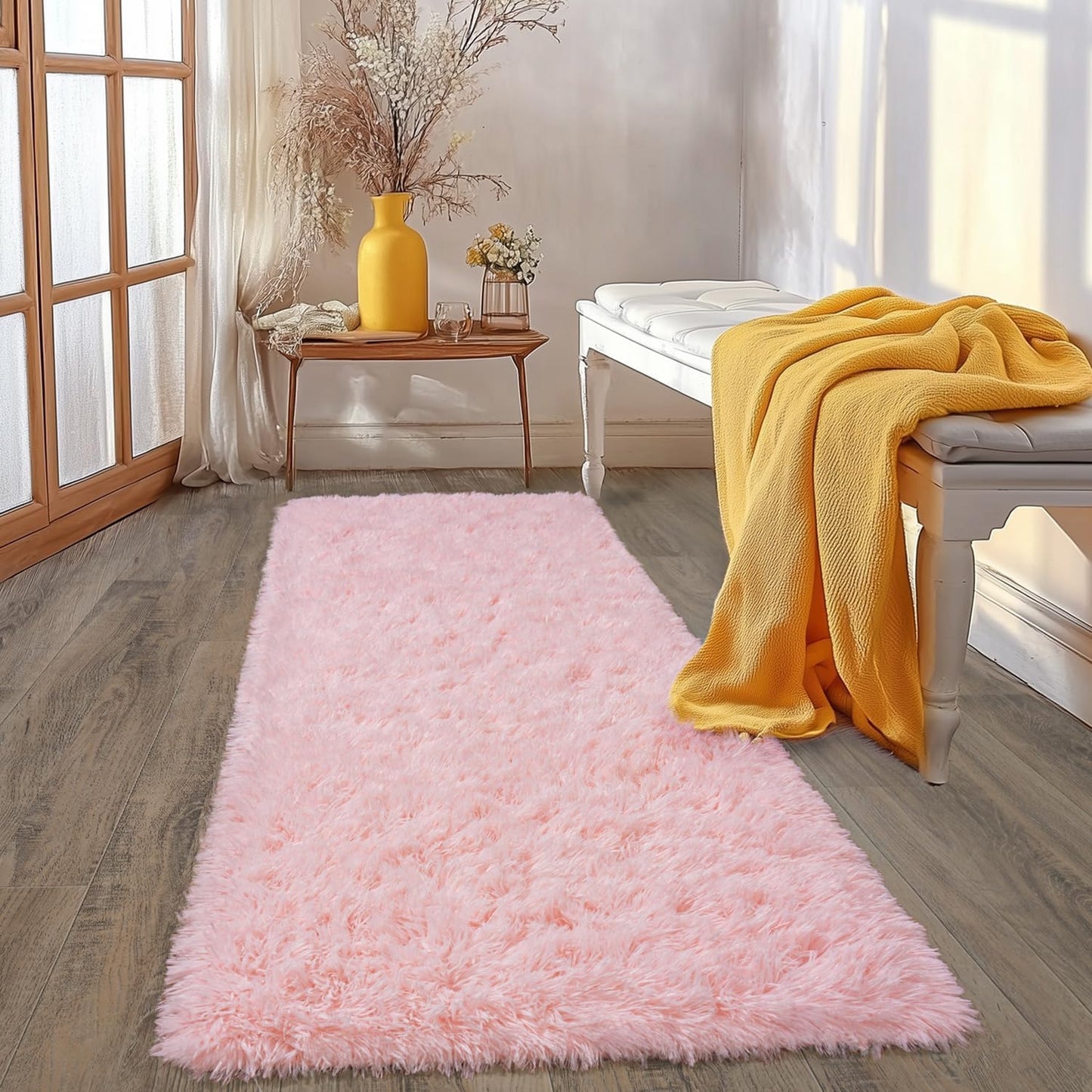 Ultra Soft Fluffy Pink Rugs for Bedroom 2x6 Feet, Fluffy Shag Area Rugs for Living Room, Large Comfy Furry Rug for Girls Kids Baby Room Decor, Non Slip Nursery Modern Indoor Fuzzy Floor Bedside Carpet