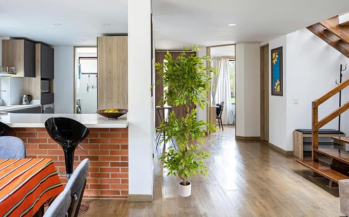 6ft Artificial Ficus Tree, 72" Tall Fake Plant with Natural Curved Trunk, Faux Ficus Floor Plants for Home Living Room Office Garden Balcony Decor Indoor