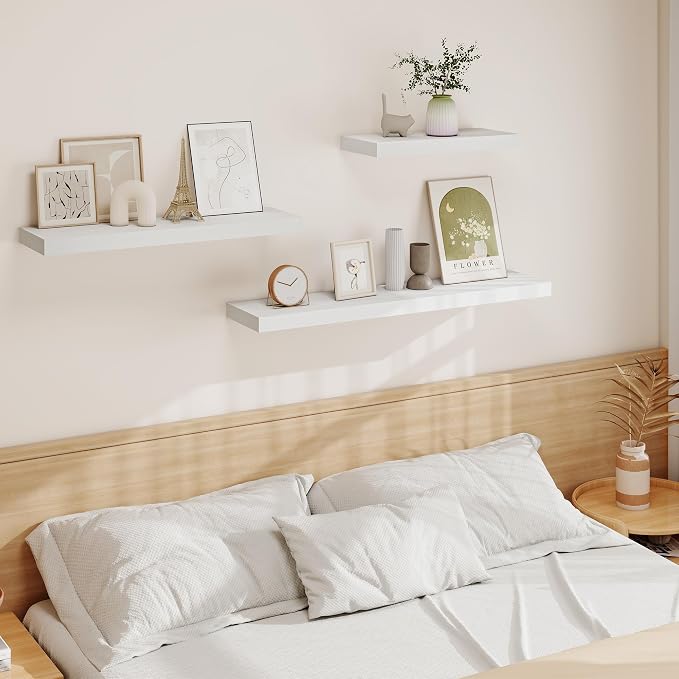 Vivelove White Floating Shelves 40 Inches Long, Wall Display Shelves with Invisible Brackets, for Bathroom Living Room Kitchen Bedroom Office Farmhouse Home Decor, 40x9.3X 1.5 - Set of 2, White