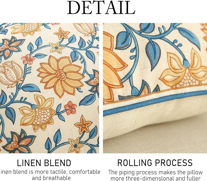 ISAENNE Linen Square Throw Pillow Cover,Set of 2,20"x12"-Estevan B | Designer French Elegant Pillow Cover,Concealed Zipper Design,Sofa,Bedroom,Living Room,Lounge Chairs,All Season Home Decor