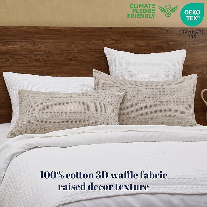 PHF 100% Cotton Waffle Pillow Shams King Size, 2 Pack 20" x 36" Soft Skin-Friendly Pillowcases, No Filling, Aesthetic Woven and Breathable Waffle Weave Pillow Case Covers for Bed, Pearl Gray