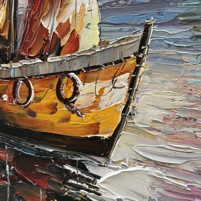zoinart Sailboat Oil Paintings on Canvas 24x48 Inches Modern Abstract Vertical Wall Art Sailing Boat On The Sea Acrylic Artwork Living Room Bedroom Home Decorations