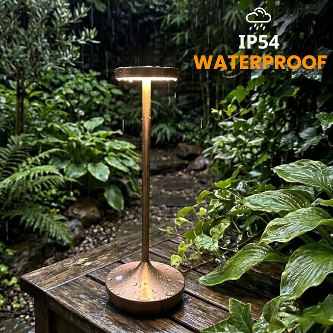 Set of 2 Cordless Table Lamps, Rechargeable 6000mAh LED Desk Lamps, Up to 72 Hours, Touch Control with 3-Level Dimming, Portable Waterproof for Restaurant, Dining Table, Patio & Home (Bronze)