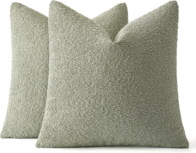 MIULEE 20x20 Inch Decorative Pillow Covers for Couch Bed Set of 2 Textured Boucle Neutral Spring Throw Pillow Covers Sage Green Accent Solid Pillowcases Sofa Living Room Home Decor