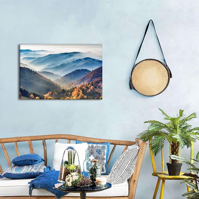 Great Smoky Mountains Canvas Wall Art Nature Landscape Pictures Wall Decor for Living Room Foggy Forest Scenery Prints Poster Tennessee North Carolina Scenic Painting Artwork Home Decorations 16x24”