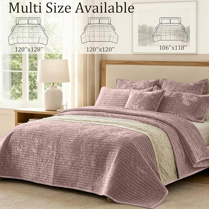 Luxury Velvet California King 106x118 in Quilt Set 3 Piece Quilted Bedspread with 2Pillow Shams(20x36) Ultra Soft Coverlet All Season Bedding for Farmhouse Modern Bedroom Sofa,Pink