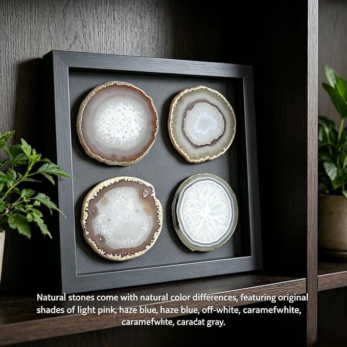 Natural Agate Coaster for Drinks Sliced Geode Coasters with Rubber Bumpers 4-5" Home Decoration for Coffee Wine or Bar Glasses Set of 4