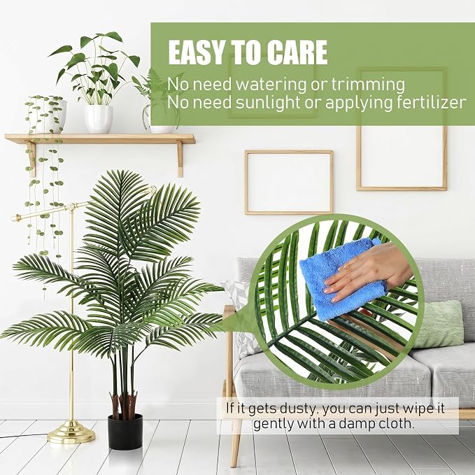 Jexine 4 Pack Artificial Palm Trees 3Ft 4Ft, Fake Plants Fake Trees Artificial Areca Palm Plants for Outdoor Indoor Faux Tree in Pot for Pool Home Office Housewarming Gift Modern Decoration
