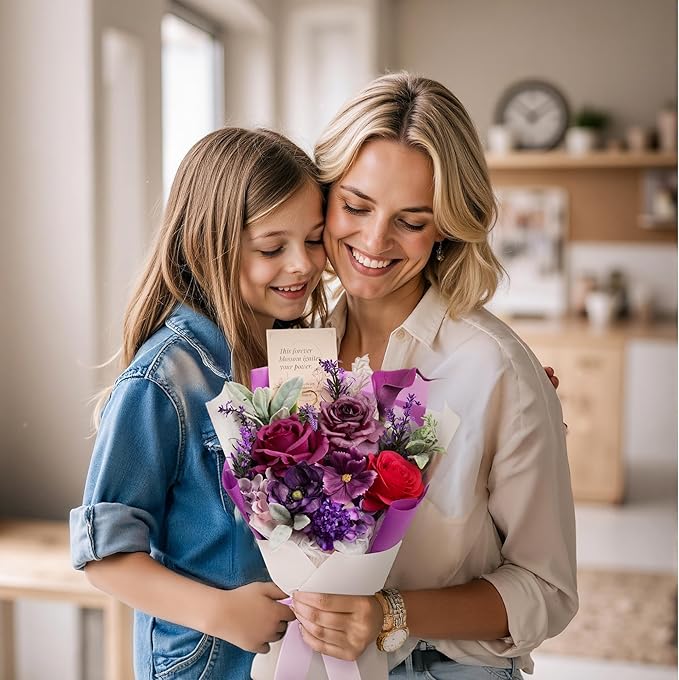 TINGE TIME Mothers Day Preserved Flowers Bouquet, Forever Flowers Gifts for Mom, Birthday Gifts for Women, Eternal Roses Bouquet for Grandma Wife Anniversary Graduation(Purple)