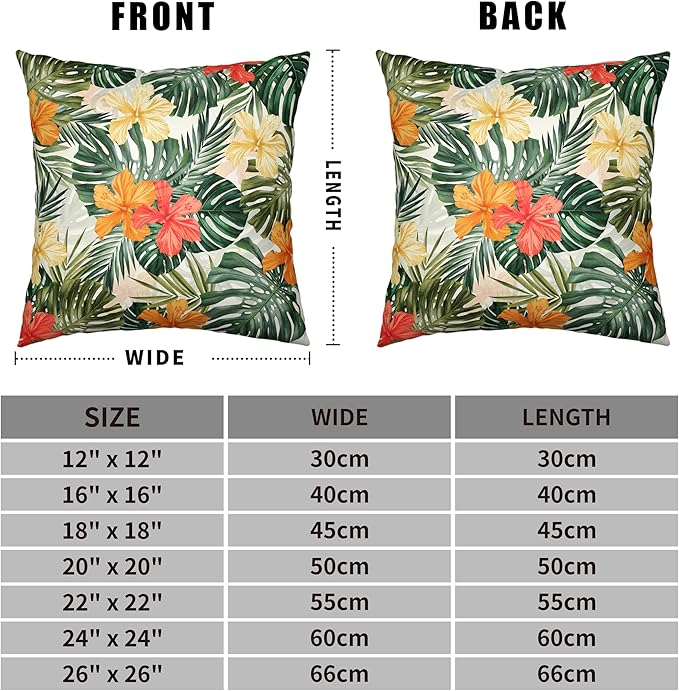 Monstera Palm Leaves Pillow Case Summer Tropical Pillow Covers 22x22 Hawaiian Hibiscus Floral Throw Pillow Covers for Home Decor Living Room Patio Set of 2