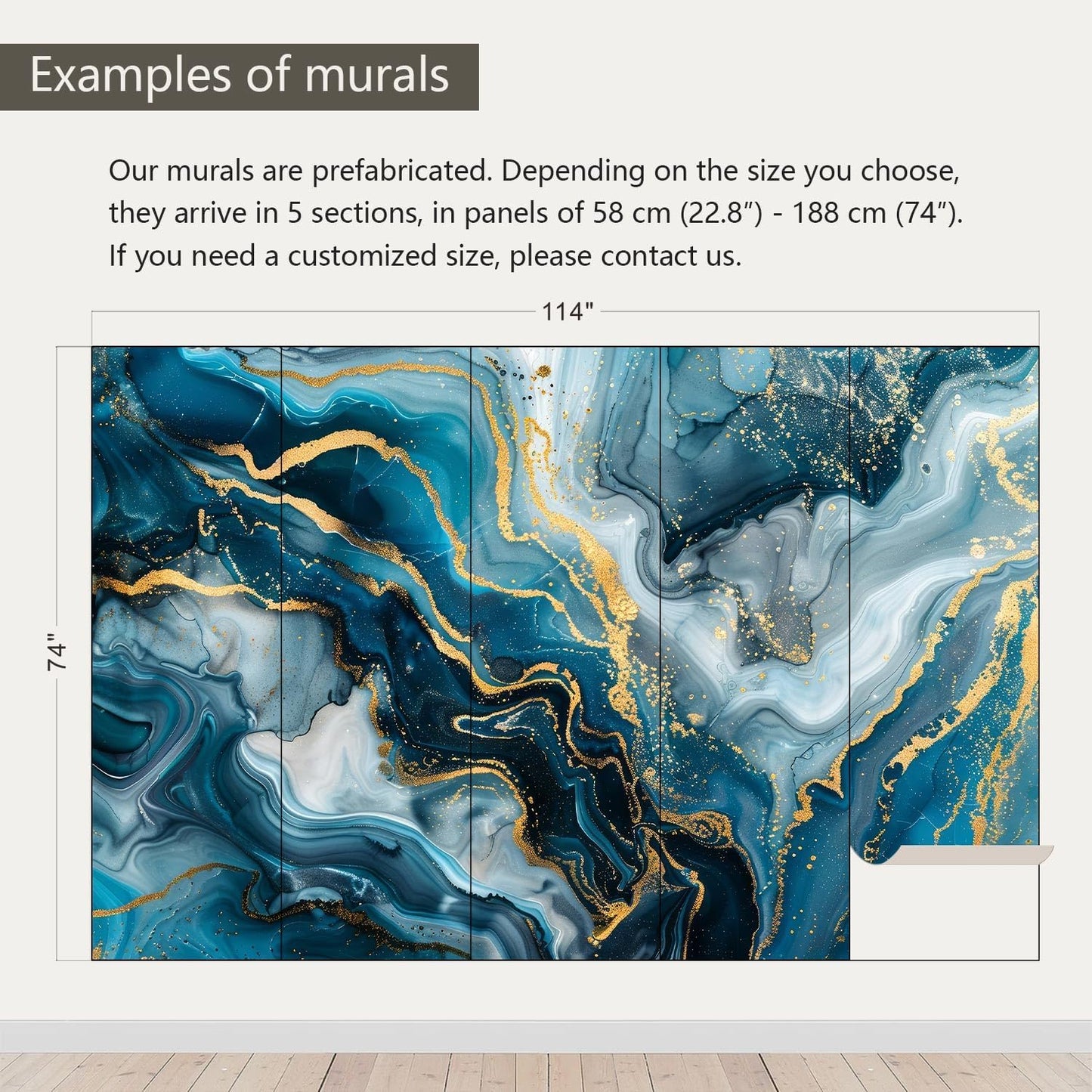AFZEVEB-Blue and Gold Marble Wallpaper Abstract Art Wall murals for Bedroom 114"x74" (Not Peel and Stick)