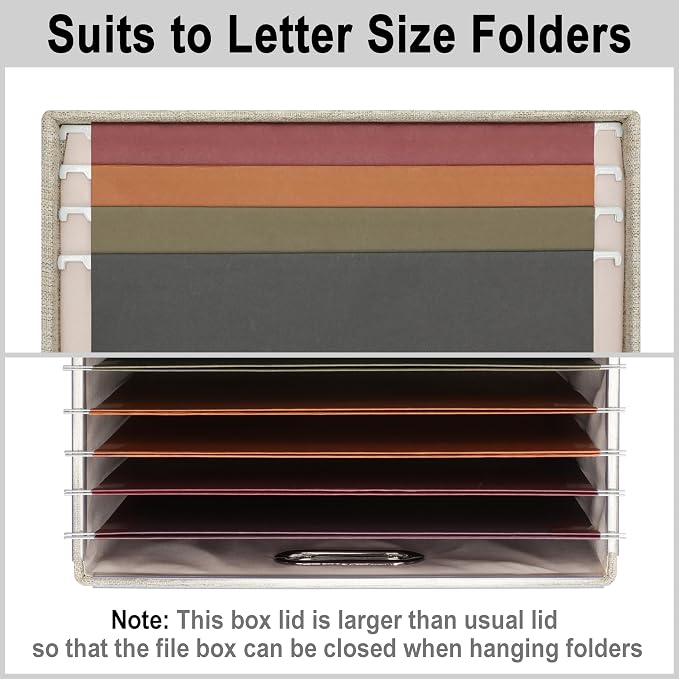 Graciadeco 4-Pack Modern Minimalist Beige Collapsible Linen File Folder Box Office Document Storage Filing Bin with Lid for Letter Legal Size Hanging Folders