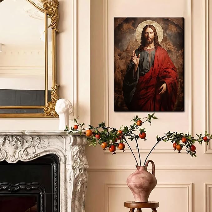 Eysintum Framed Jesus Canvas Wall Art Divine Mercy Christ Portrait Christian Religious Decor for Living Room Bedroom Ready to Hang 16X24in