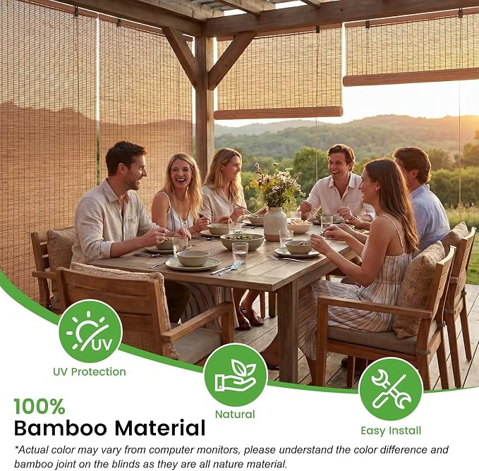Bamboo Blinds, Easy to Install Bamboo Shades for Indoor Windows, Custom Sizes Roller Shades for Indoor Windows, Roll Up Blinds Indoor Outdoor Patio