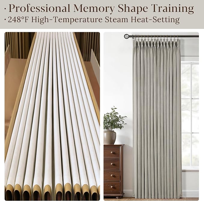 Taupe Linen Curtains 100 Inch Length 2 Panels Set Semi Sheer Light Filtering Privacy Window Drapes for Living Room Dark Flax Viral Pinch Pleated Curtains 100 Inches with Hooks Rings Burlywood Birch
