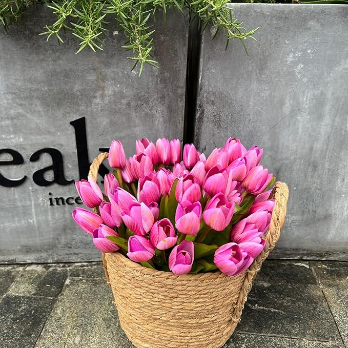 Artificial Fake Flowers Tulip for Outdoor Decoration,UV Resistant Faux Plastic Fabric Greenery Shrubs Plants Fake Flowers Hanging Planter Kitchen Home Garden Wedding Decor (Light Purple)