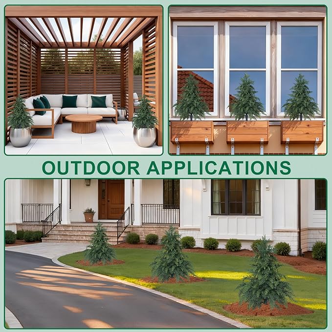 Artificial Cedar Topiary Trees with Ground Spike, 2 Pack Fake Pine Shrubs Bushes, UV Resistant Faux Evergreen Cypress Tree Plants for Indoor Outdoor Planters Front Porch