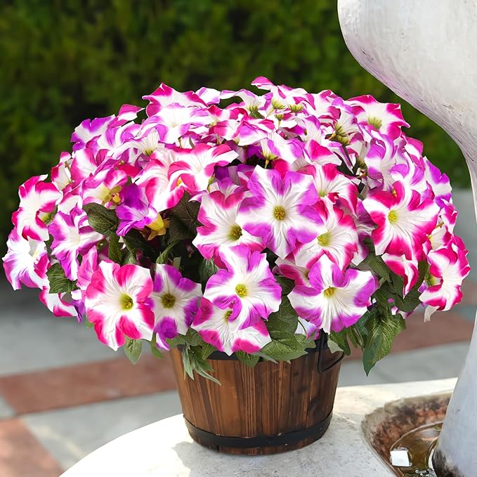 FULLMUSIC Spring Artificial Flowers for Outdoors, UV Resistant Fake Morning Glory, Look Real Faux Silk Plants for Front Door Garden Porch Planter
