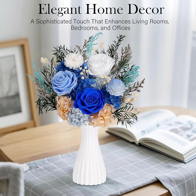 Preserved Flowers Bouquet - Forever Flowers for Delivery, Real Eternal Roses Bouquet, Mothers Day Gifts for Mom Grandma Wife, Anniversary Birthday Gifts for Women, Blue