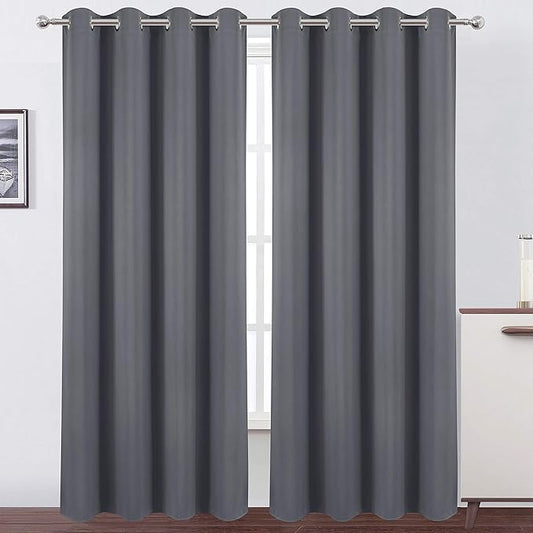 LEMOMO Blackout Curtains 66 x 84 inch/Grey Curtains Set of 2 Panels/Thermal Insulated Room Darkening Bedroom Curtains