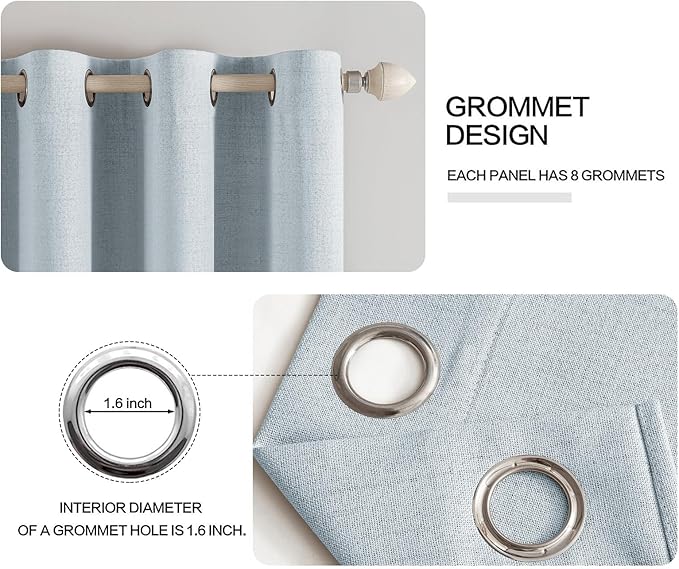 MIULEE 90 Inches Linen Textured Curtains for Bedroom 100% Blackout Thermal Insulated Chambray Blue Grommet Room Darkening Curtains & Drapes Luxury Decor for Living Room Nursery 52 x 90 Inch (2 Panels)