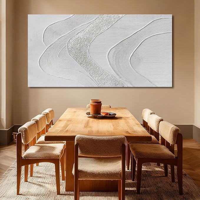 ZUNARE Large Abstract Wall Art, Textured White Canvas Painting in Neutral Cream and Sand Tones, Oversized Modern Statement Wall Decor for Living Room Bedroom Office, Ready to Hang, 29×58 Inch
