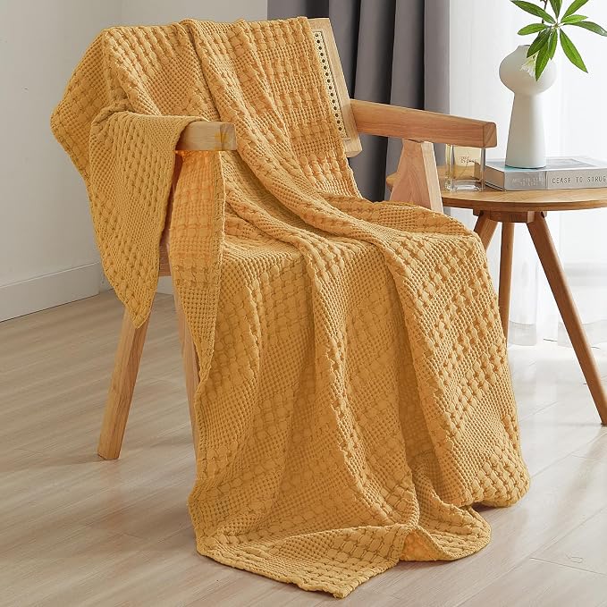 PHF 100% Cotton Waffle Throw Blanket for Couch, Lightweight Breathable and Soft for Summer, Luxury Aesthetic Waffle Weave Blanket for Home Decor & Office, Gifts for Women, 50"x60", Pumpkin Orange