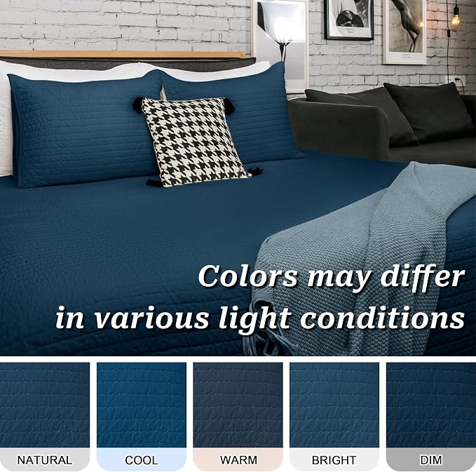 ELEGANT LIFE HOME Velvet Quilt Oversized King Reversible Royal Cotton Velvet Pic-Stitch Bedding Quilt - King Size - 108'' x 92'', Navy