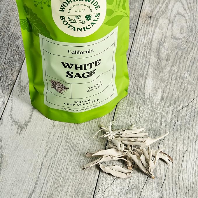 Worldwide Botanicals 100% Pure California White Sage Clusters, 2 oz - Sustainably Cultivated, Loose Leaf, 2 Ounces