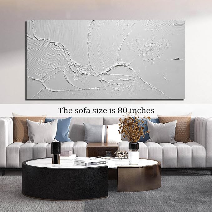 Minimalist Hand Painted Wall Art for Hotel Extra Large Wall Art for Office White Abstract Wall Pictures for Living Room Size 36 x 72 Inch