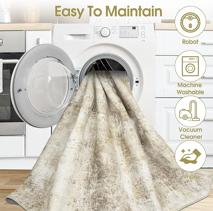 8x10 Area Rugs for Living Room Bedroom: Abstract Washable Rug with Anti-Slip Backing Non-Shedding Stain-Resistant Soft Large Carpet for Dining Room Nursery Hallway Indoor Home Office Beige Grey